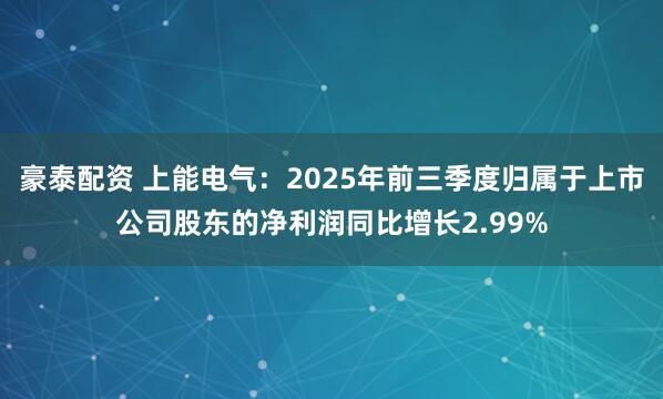 豪泰配资 上能电气：2025年前三季度归属于上市公司股东的净利润同比增长2.99%